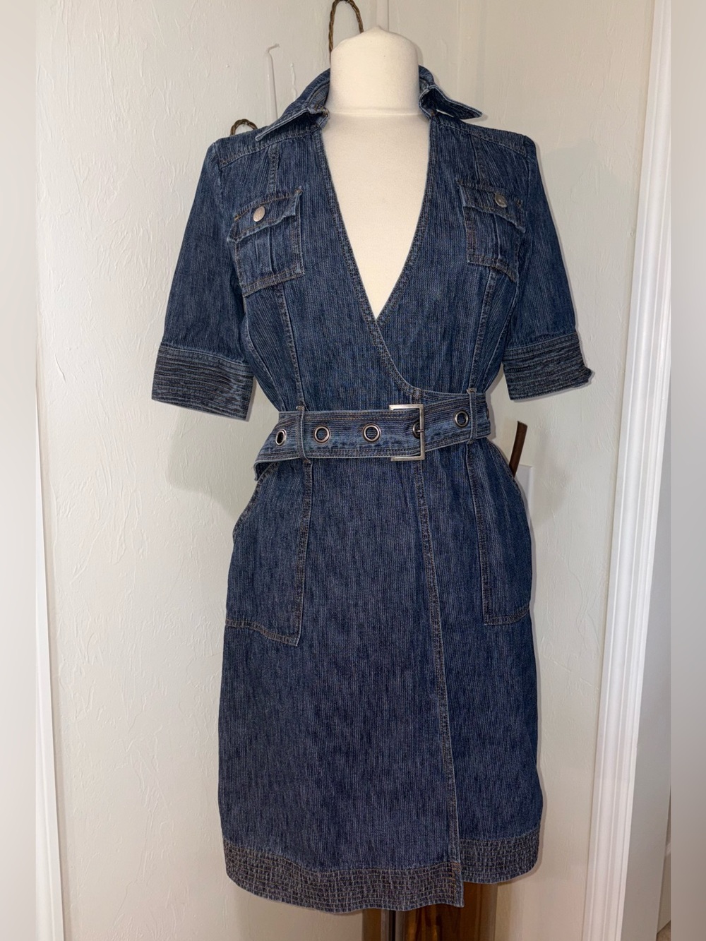 Diane Von Furstenberg Denim Wrap Dress Belted Cotton Size 4 - Picture 1 of 11